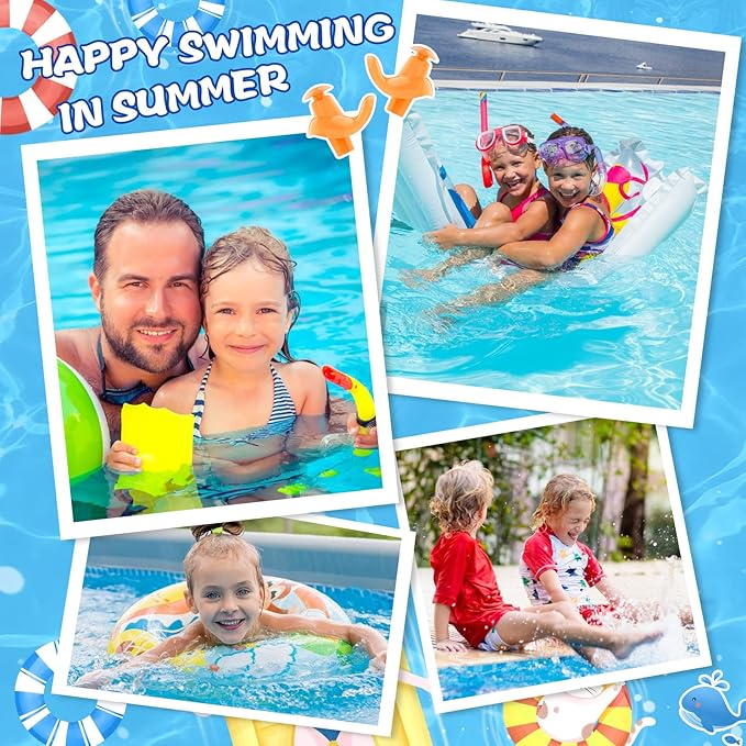 Hearprotek Swimming Ear Plugs, 3 Pairs Soft Waterproof Reusable Earplugs for Swimming Showering Bathing and Other Water Sports Suitable for 6+ Kids(Blue/Orange/Purple)