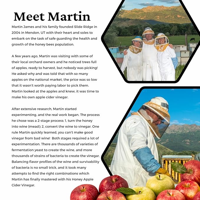 Slide Ridge Martin's Honey Apple Cider Vinegar | Crispy & Sweet | Wellness, Kitchen, & Household Staple | 16 oz (Pack of 6)