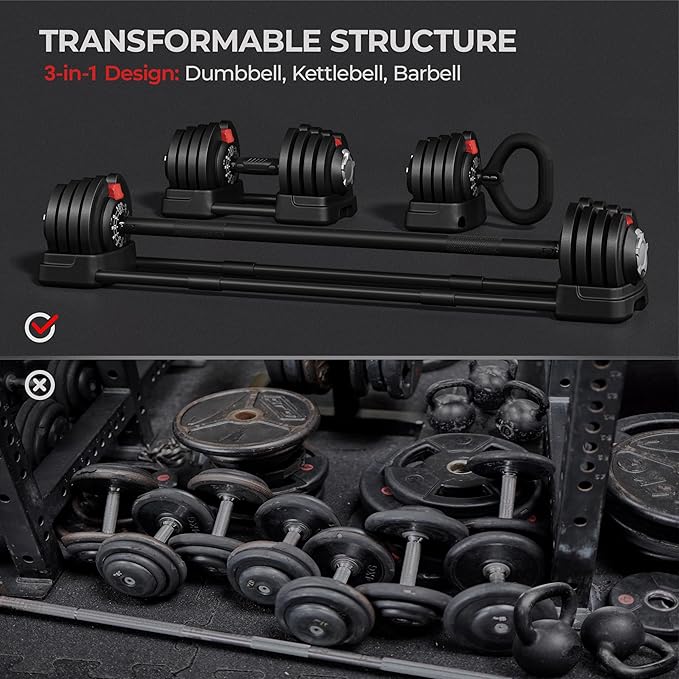 Yaheetech Adjustable Dumbbell Set Free Weight Dumbbells 40lbs/52.5lbs/90lbs Fast Adjust Dumbbells Dumbbell Weight Set, with Tray for Men/Women Strength Training Equipment