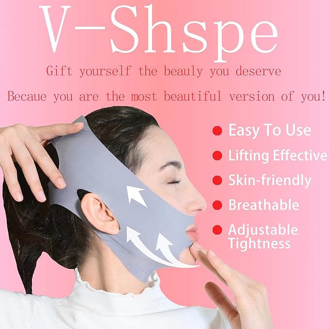 V Line Lifting Mask Chin Strap for Sleeping, Face Lifting Strap, Chin Strap, Jawline Shaper, Jaw Strap, Double Chin Reducer,Face Lift Tape & Snoring Solution (Gray)