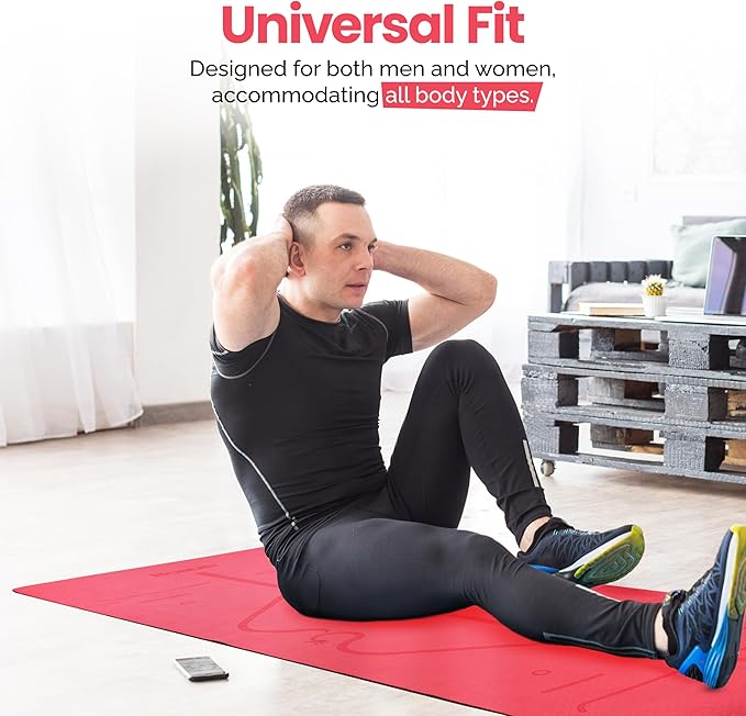 Robust Non-Slip Yoga Mat with Strap, 1/4" Thick TPE Eco-Friendly Workout Mat for Yoga with Position Lines and Texture Surface, Gym Mat for Women, Men, Pilates and Exercises Anti-Tear Sweat-Proof Exercise Mat