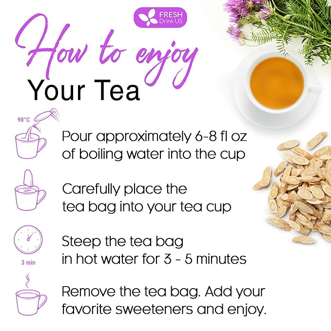 FreshDrinkUS, Premium 75 Astragalus Root Tea Bags, 100% Natural & Pure from Astragalus Root. Astragalus Root Herbal Tea. Made with Natural Material Tea Bags. No Sugar, No Caffeine, No Gluten, Vegan.