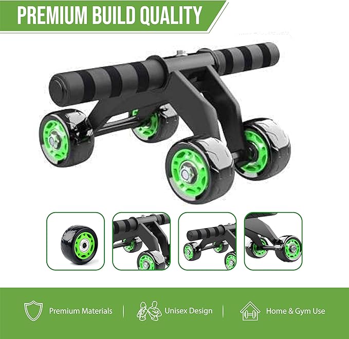 4-Wheel Ab Roller with Knee Pad β Abdominal Exercise Wheel for Core Strength Training, Stable Ab Workout Equipment for Men & Women, Non-Slip Handles, Smooth Bearings, Portable Home Gym Fitness Tool