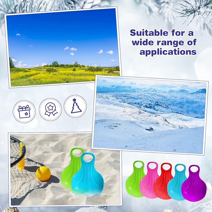 10 Pcs Snow Sled Board for Kids Outdoor Winter Plastic Skiing Boards with Handle Portable Downhill Sleds Snowboard Sleigh for Kids Snow Grass and Sand Boarding, 5 Colors