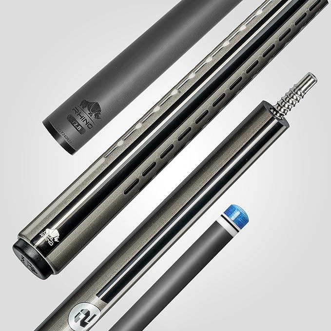 RHINO Nebula 2 Pool Cue - 100% Carbon Fiber Shaft & Composite Butt. Time Crystal Tip, Pro Taper Design, 12.4 mm,12.8 mm. 3/8-8 Joint, 3D Friction Grip. Low Deflection Pool Cue