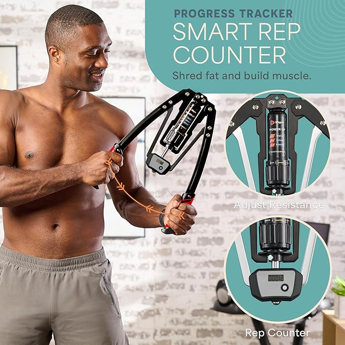 Lifepro Hydraulic Power Chest Expander and Arm Twister Trainer Exerciser - Adjustable 22-440lb Resistance, Smart Rep Counter - Home Gym Workout Equipment for Upper Body Strength Training