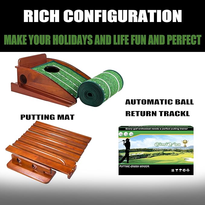 GimYaa Golf Putting mat Green Indoor and Outdoor with Auto Ball Return,Game Practice Golf Gifts for Home, Office, Backyard Indoor Golf and Outdoor Use, Crystal Velvet Mat