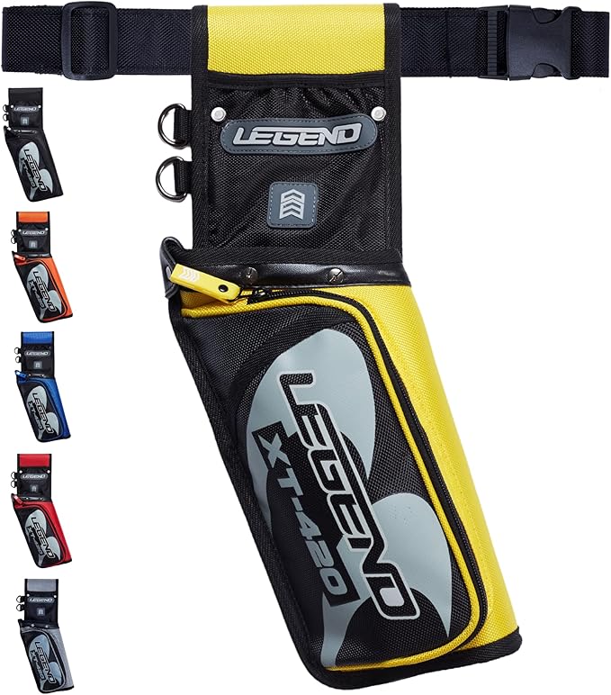Legend XT420 Field Quiver - Left or Right-Handed Quiver Arrow Holder, Archery Quiver with 3 Arrow Tube, Durable Nylon Hip Quivers with Multiple Pockets for Archery Accessories, Score Card & Tools