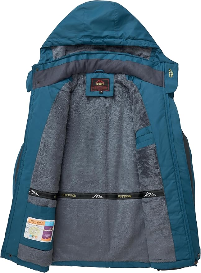 Men's Winter Ski Jacket Warm Waterproof Fleece Liner Snow Coat Hooded Windproof Mountain Raincoat