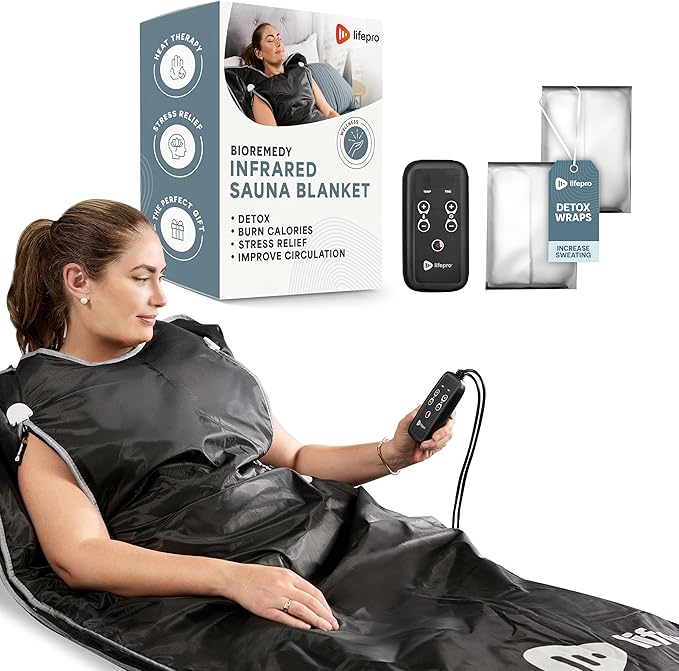 Lifepro BioRemedy Infrared Sauna Blanket – Available in 5 Colors – Portable Far Infrared Home Sauna Bag for Detox, Tension, and Relaxation – Adjustable Temp (86–158°F) & Timer – Includes Detox Wraps
