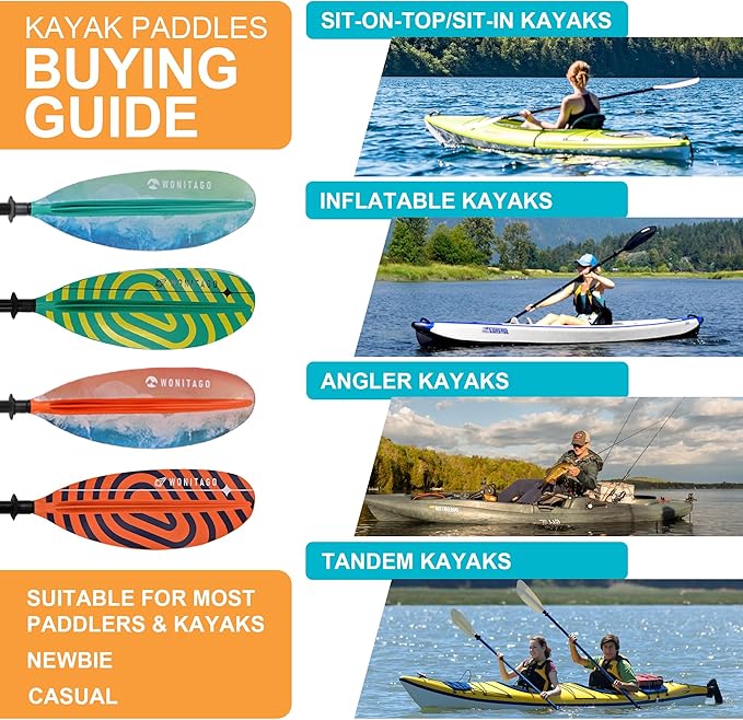 Kayak Paddle Premium Carbon Fiber Paddle with Reinforced PP + Fiberglass Blade, Floating Adjustable Kayaking Oars, 3 Piece, 220-240 cm/86-94 Inches, 240-260 cm/94-102 Inches