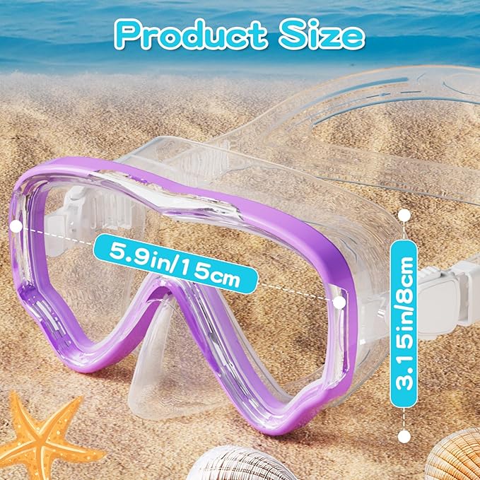Kids Swim Goggles with Nose Cover, Snorkel Diving Mask Anti-Fog Anti-UV, Snorkeling Gear Swimming Goggles for Kids 3-14 2PCS