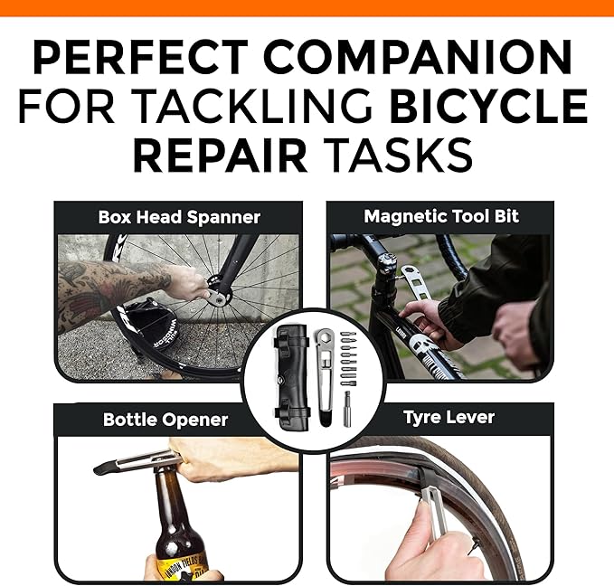 FULL WINDSOR -The Nutter Bicycle Multi Tool–Portable Cycling Repair Kit for MTB, Road & Dirt Bikes – Includes Spanner, Magnetic Bit, Tire Levers & Bottle Opener–Compact Brown Case for On-the-Go Fixes