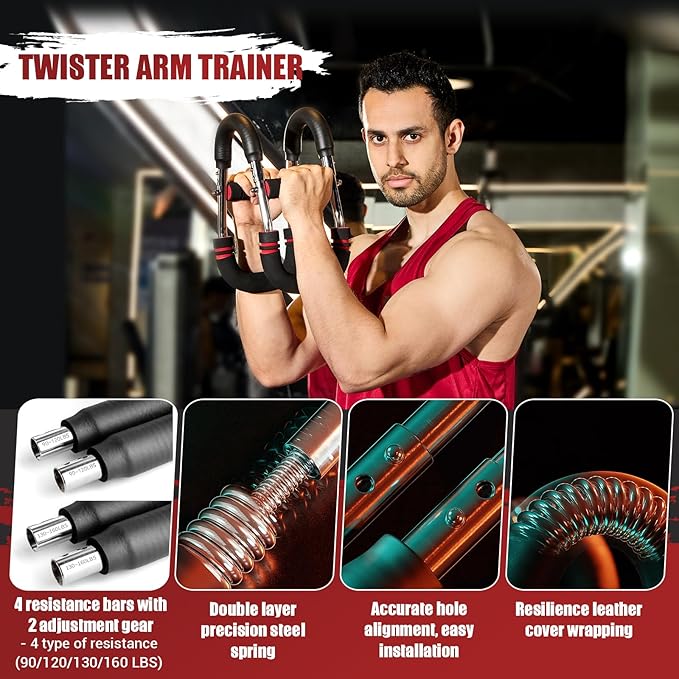 Twister Arm Trainer, Adjustable Twister Arm Chest Exerciser with 4 Spring & Training Poster for Men & Women, Detachable Power Twister Home Fitness Equipment for Enhancing Upper Body Muscle