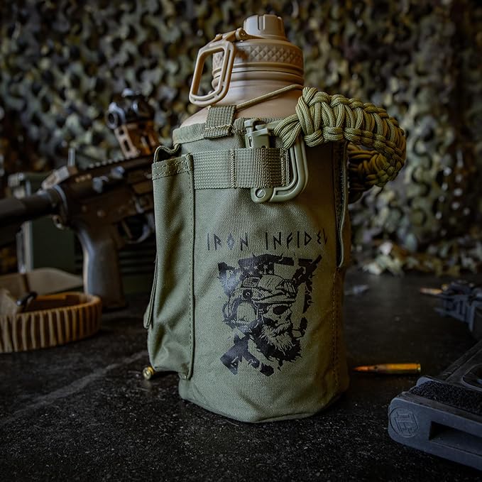 Iron InfideI Battle Bottle Sleeve - 64 oz and 32 oz Water Bottle Sleeve Only for Half Gallon 1L Steel Water Bottle | Rugged Cover with Molle for Versatile Design with Storage for Phone, Wallet & Keys