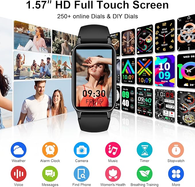 Smart Watch (Answer/Make Call), 2025 New Fitness Tracker for Men Women 1.57” HD Fitness Watch, Heart Rate/Sleep Monitor/Pedometer/Calories, 113+ Sports IP68 Waterproof Activity Tracker for Android iOS