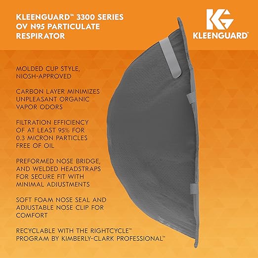 Kleenguard™ 3300 Series OV N95 Particulate Respirator (54629), RA3316 Molded Cup Style, NIOSH-Approved, Regular Fit, Grey (20 Respirators/Box)