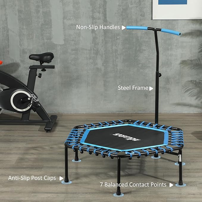 Soozier 45" Rebounder Trampoline for Adults, Mini Trampoline Indoor with Colorful LED Lights and Adjustable Handle, Quiet and Safe Bungee Rebounder