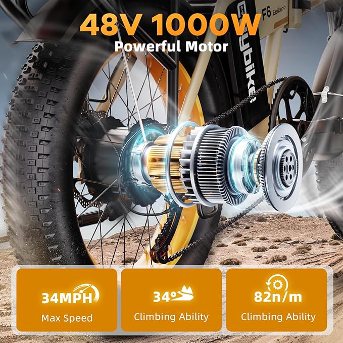 1000W Folding Electric Bike, 48V 20AH Large Removable Battery E Bike, 30+MPH, 80 Miles Max Range, 20" Fat Tire Electric Bike for Adults, Adult Electric Bicycles for Commute Beach Snow
