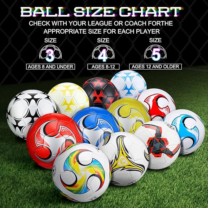 Lenwen 12 Pcs Soccer Balls with Pump Bulk Official Size 5 4 3 Kids Teen Adult Indoor Outdoor Sports Soccer Ball Toddler Youth Gift for Training Game Practice Christmas Operation