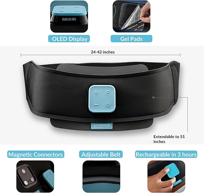 Slendertone Evolve Abs Trainer, EMS Training Device, Abdominal Muscle Trainer, Abdominal Trainer with 12 Programs and 100 Intensities, Portable Muscle Stimulator, for Abdomen Fitness Training