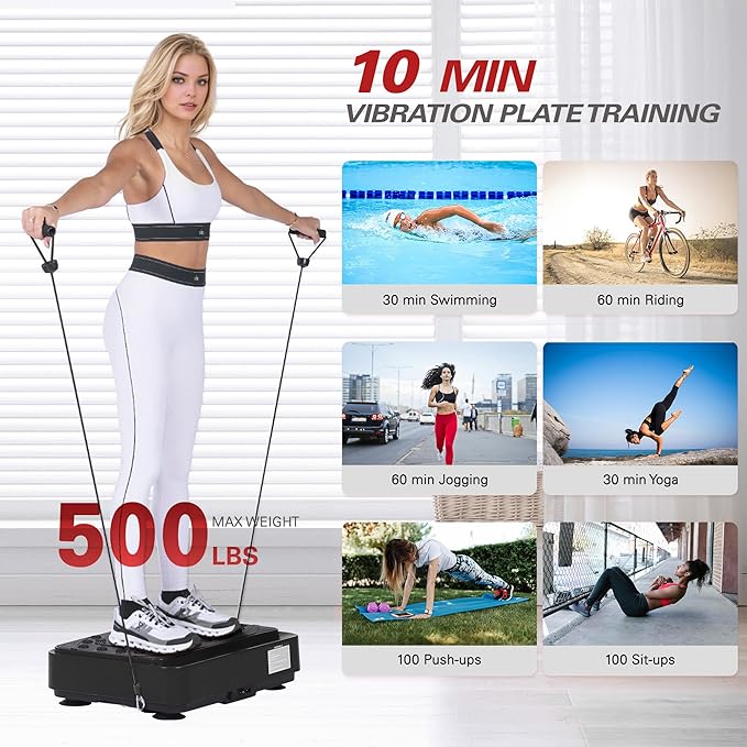 soges Vibration Plate Exercise Machine with Resistance Bands, Vibrating Plate for Lymphatic Drainage, Whole Body Vibrate Equipment, Home Fitness Workout Weight Loss Sports