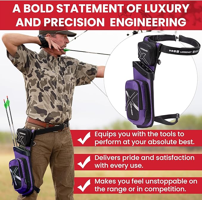 Legend XR430 Premium Field Quiver for Arrows - Right-Handed Hip Arrow Quiver with Removable Release Pocket, Durable Archery Quiver with Tools & Accessories Compartment, Arrow Holder