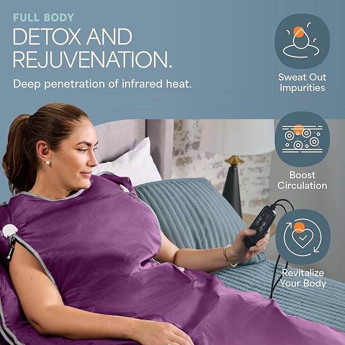 Lifepro BioRemedy Infrared Sauna Blanket – Available in 5 Colors – Portable Far Infrared Home Sauna Bag for Detox, Tension, and Relaxation – Adjustable Temp (86–158°F) & Timer – Includes Detox Wraps