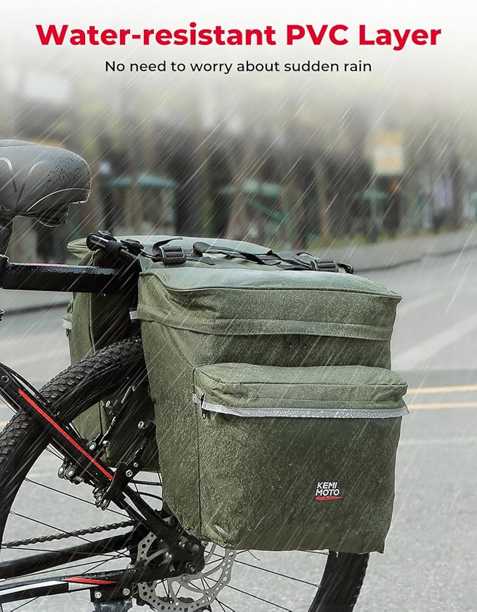 KEMIMOTO Bike Bag Panniers with Rain Cover, 34L Waterproof Bicycle Saddle Bag for Rear Rack Mountain Biking Bags Storage, Ebike Accessories for Commuter Grocery Shopping Travel Carrier, Green