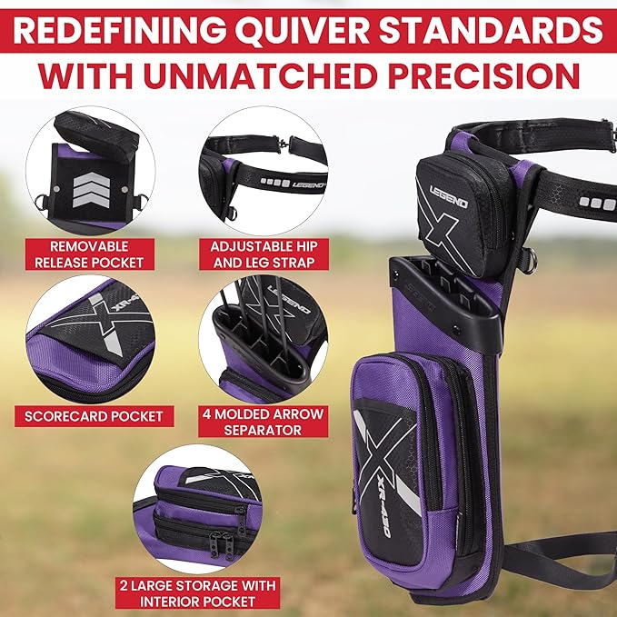 Legend XR430 Premium Field Quiver for Arrows - Right-Handed Hip Arrow Quiver with Removable Release Pocket, Durable Archery Quiver with Tools & Accessories Compartment, Arrow Holder