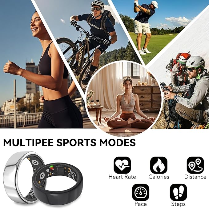 Smart Ring for Men Women with Black Charging Box, Bluetooth, Health Ring , IP68 Waterproof, Fitness Ring Tracks Heart Rate/Sleep/Steps/Sports Activities/Blood Oxygen,non-subscription app (Silver, 13)