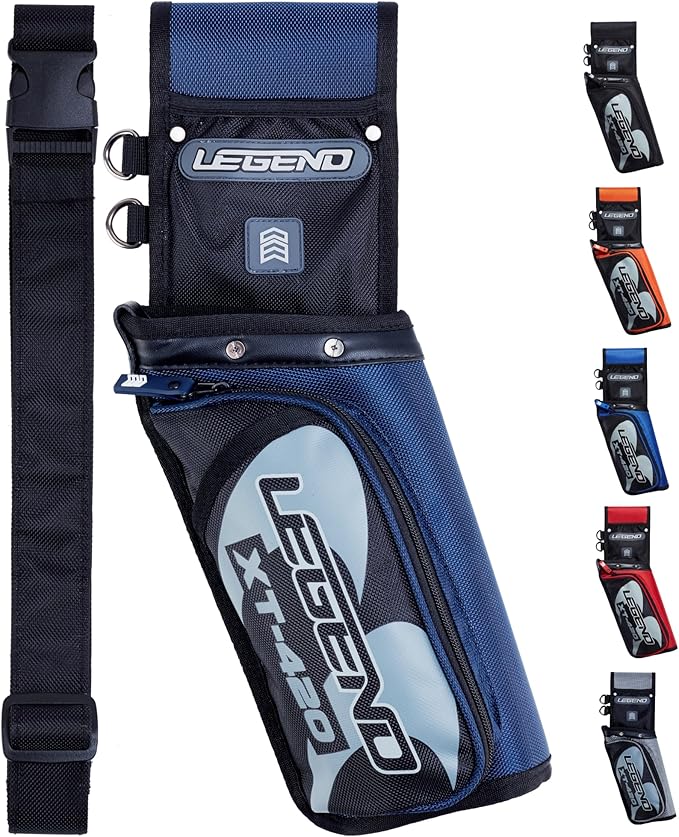 Legend XT420 Field Quiver - Left or Right-Handed Quiver Arrow Holder, Archery Quiver with 3 Arrow Tube, Durable Nylon Hip Quivers with Multiple Pockets for Archery Accessories, Score Card & Tools