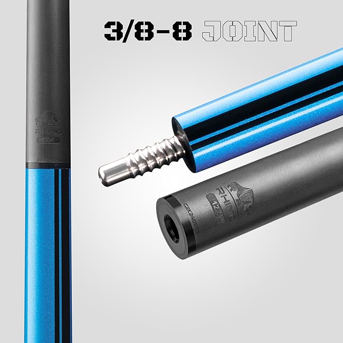 RHINO Nebula 2 Pool Cue - 100% Carbon Fiber Shaft & Composite Butt. Time Crystal Tip, Pro Taper Design, 12.4 mm,12.8 mm. 3/8-8 Joint, 3D Friction Grip. Low Deflection Pool Cue