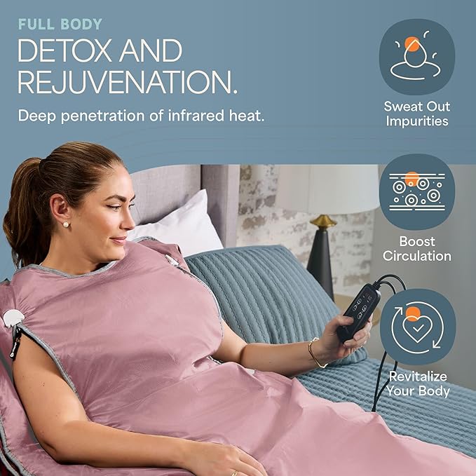 Lifepro BioRemedy Infrared Sauna Blanket – Available in 5 Colors – Portable Far Infrared Home Sauna Bag for Detox, Tension, and Relaxation – Adjustable Temp (86–158°F) & Timer – Includes Detox Wraps