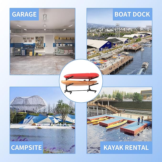 Kayak Storage Rack, Heavy Duty Kayak Stand Canoe Rack with Wheels, Freestanding Kayak Holder Stand for Kayaks, Canoes, Surfboard, Paddleboard Storage