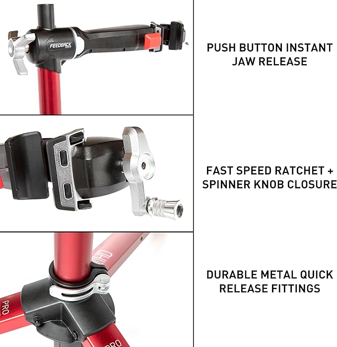 FEEDBACK SPORTS | Pro Mechanic HD (Heavy Duty) Bike Repair Stand | Lightweight, Stable Bicycle Workstand W/Tripod Base | Red