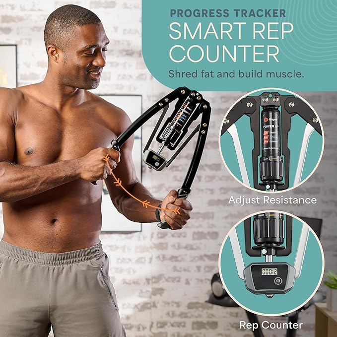 Lifepro Hydraulic Power Chest Expander and Arm Twister Trainer Exerciser - Adjustable 22-440lb Resistance, Smart Rep Counter - Home Gym Workout Equipment for Upper Body Strength Training