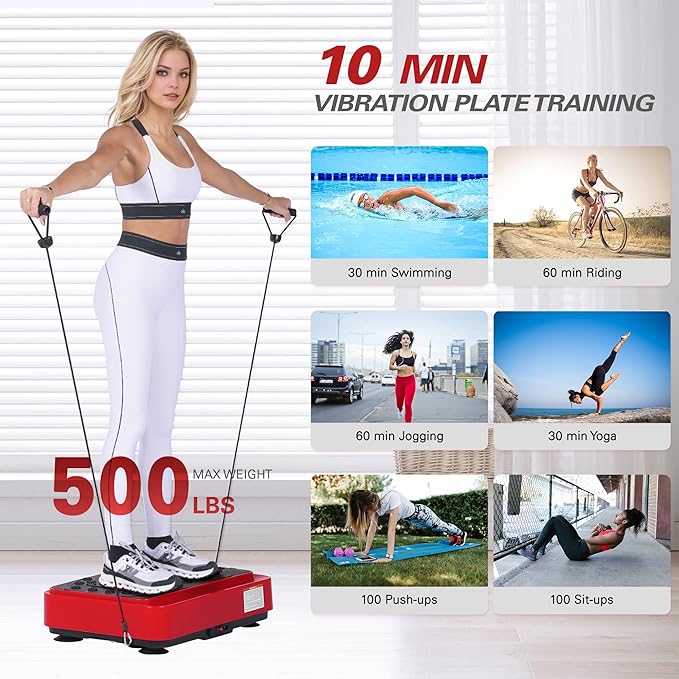 soges Vibration Plate Exercise Machine with Resistance Bands, Vibrating Plate for Lymphatic Drainage, Whole Body Vibrate Equipment, Home Fitness Workout Weight Loss Sports