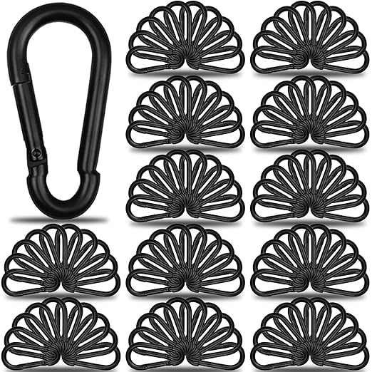 100Pcs 3" Heavy Duty Spring Snap Hook Carabiners, M8 5/16" Galvanized Steel Black Carabiner Clip, Quick Link Keychain for Hammock Swing Set Outdoor Travel Camping Fishing Hiking