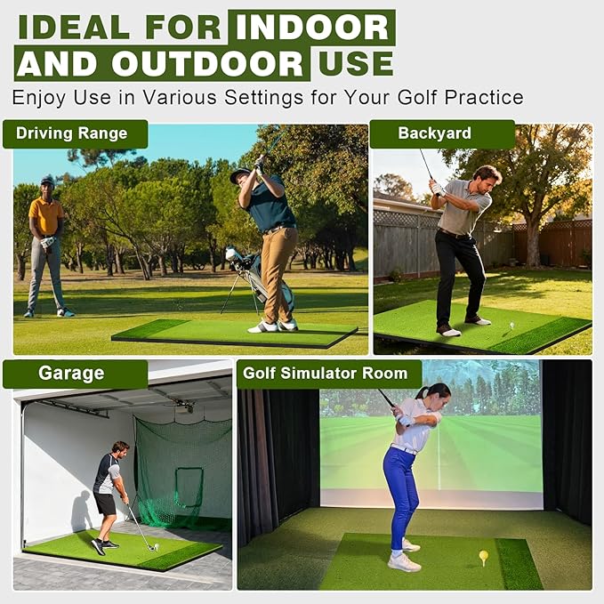 Heavy-Duty 5x4FT Golf Hitting Mat – Dual Turf Design Simulates Fairway & Rough for Real Course Feel, Indoor/Outdoor Practice Mat for Full Swing & Chipping Training, Easy Carry Strap