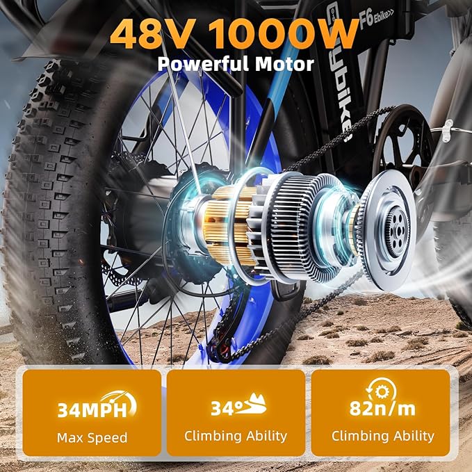 1000W Folding Electric Bike, 48V 20AH Large Removable Battery E Bike, 30+MPH, 80 Miles Max Range, 20" Fat Tire Electric Bike for Adults, Adult Electric Bicycles for Commute Beach Snow