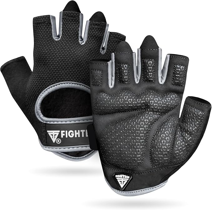 FIGHTECH Workout Gloves for Men and Women, Fingerless Weight Lifting Gloves with Cushioned Palms, Gym Gloves for Exercise Fitness Training Climbing Cycling, Breathable and Lightweight