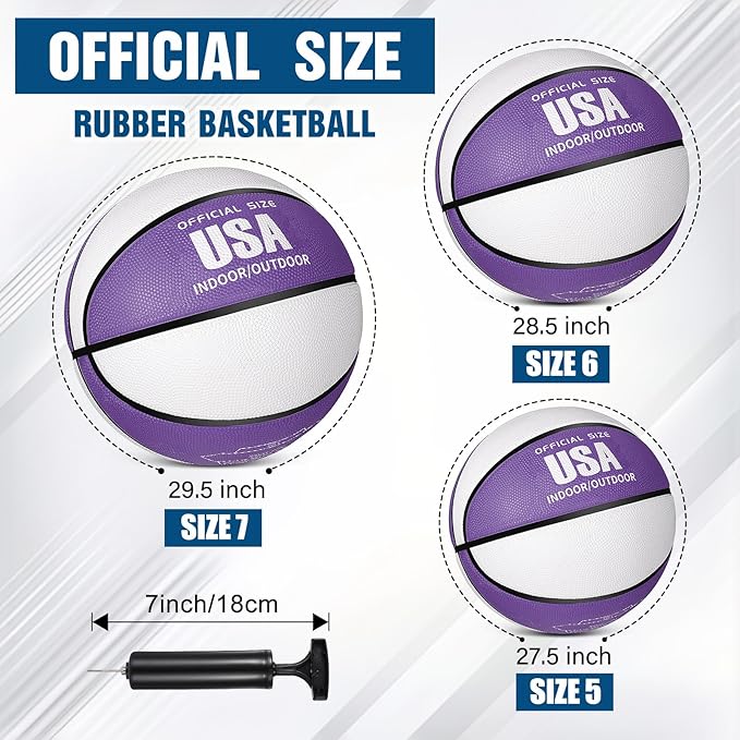 Libima 24 Pcs Rubber Basketballs Bulk with Pump Official Size Multicolor Basket Balls Youth Streetballs Set for Adult Boys Girls Gifts Indoor Outdoor Training Practice