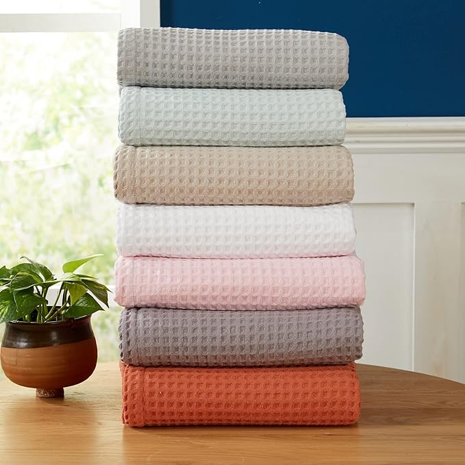 100% Cotton Waffle Weave Bed Blanket | Soft, Breathable, and Lightweight Blanket for All-Season | Perfect for Layering | Brielle Collection (Full/Queen, Linen)
