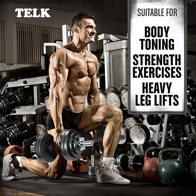 TELK – Adjustable Dumbbell Set – Home Gym Weight Set with Baked Enamel Cast Iron Plates – Space-Saving Free Weights for Strength Training