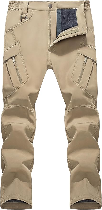 TACVASEN Men's Winter Pants 9 Pockets Fleece Snow Hiking Pants Water-Resistant Warm Softshell Thick Tactical Pants