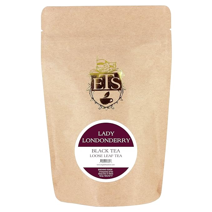 English Tea Store - Lady Londonderry Loose Leaf Black Tea | Floral Strawberry Lemon Blend | Afternoon Tea Favorite | Medium Caffeine | 4oz Resealable Pouch