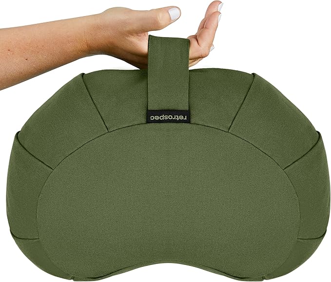Retrospec Sedona Zafu Meditation Cushion With Buckwheat Hull Fill - Adjustable Yoga & Pilates Support Pillow - 17in Crescent Cotton Cover With Handle
