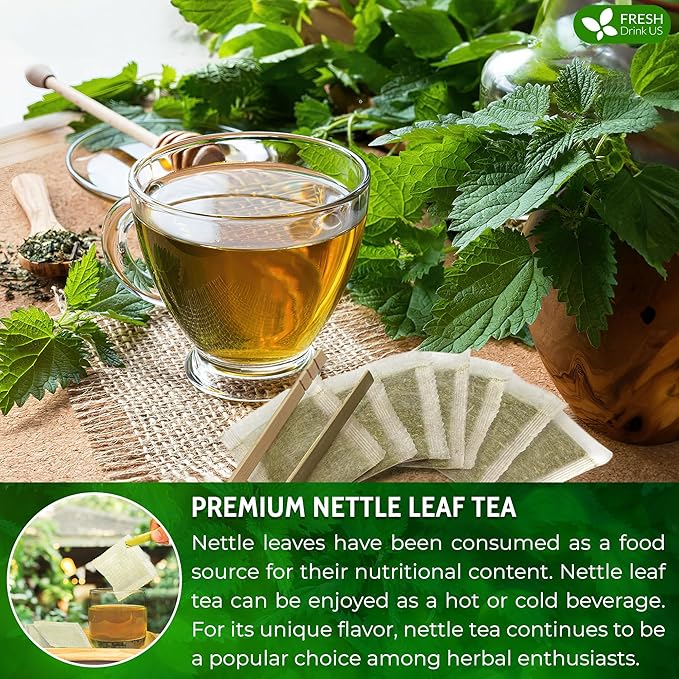 FreshDrinkUS, Premium 135 Nettle Leaf Tea Bags, 100% Natural & Pure, Stinging Nettle Leaf Tea, Nettle Leaf Tea, Burn Nettle, Stinging Nettle, Nettle Tea, Stinger Tea, No Sugar/ Caffeine & Gluten, Vegan