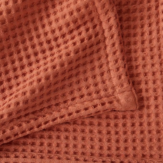 100% Cotton Waffle Weave Bed Blanket | Soft, Breathable, and Lightweight Blanket for All-Season | Perfect for Layering | Brielle Collection (Full/Queen, Burnt Orange)
